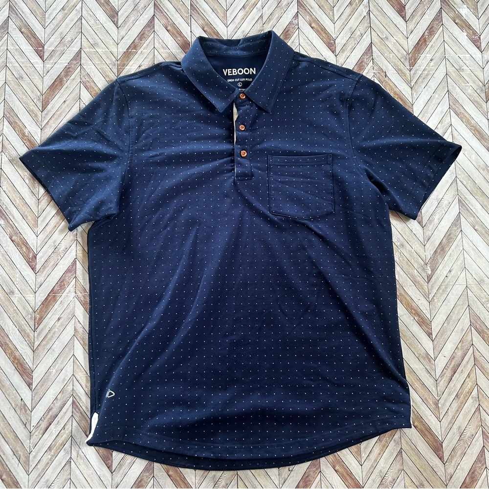 Veboon Drop Cut Lux Polo Polkadot Mens Size Large. Blue.